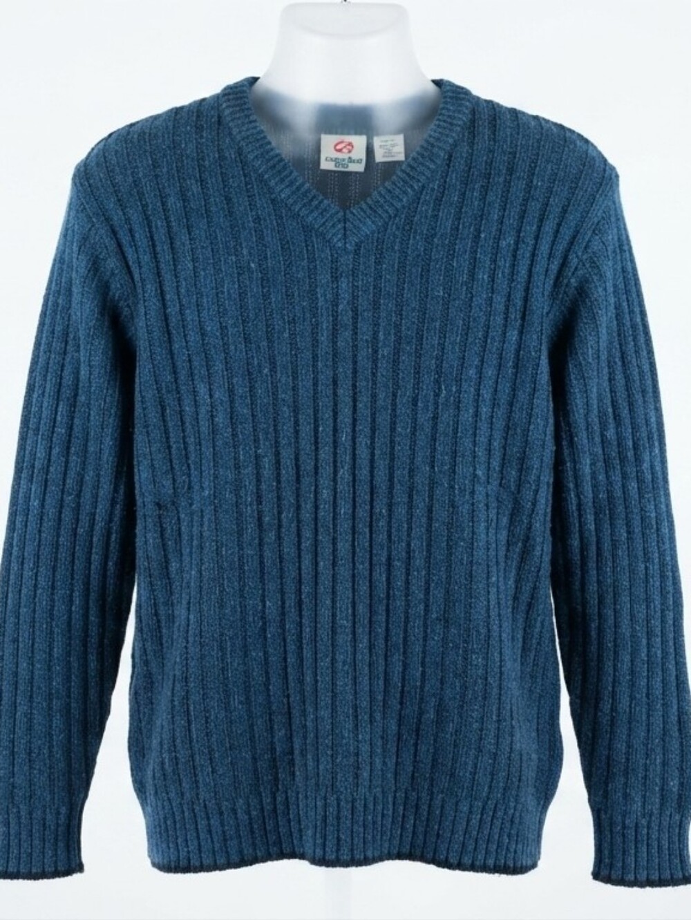 Vintage Anchor Blue Gray Ribbed V-Neck Knit Sweater Size Medium Y2K